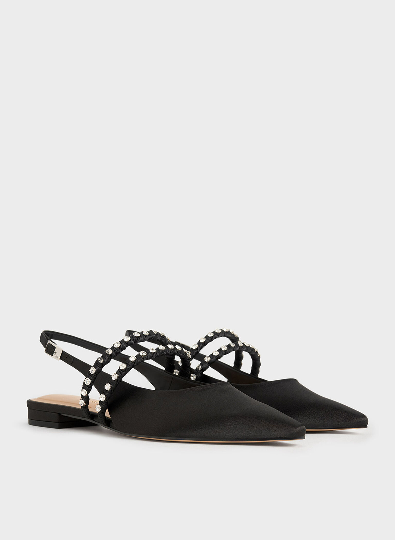 Goldie Recycled Polyester Gem-Encrusted Mary Jane Flats, Black Textured, hi-res