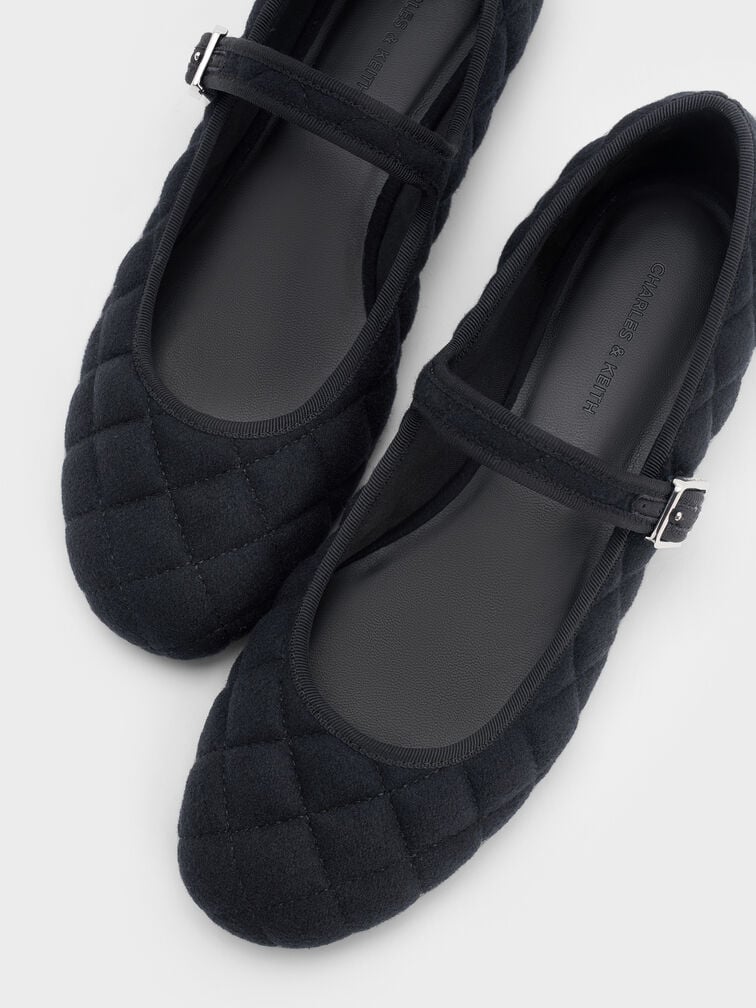 Carmel Felt Quilted Buckled Mary Jane Flats, Dark Blue, hi-res
