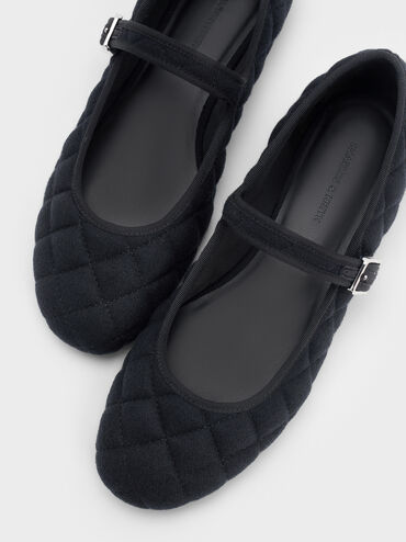 Carmel Felt Quilted Buckled Mary Jane Flats, Dark Blue, hi-res