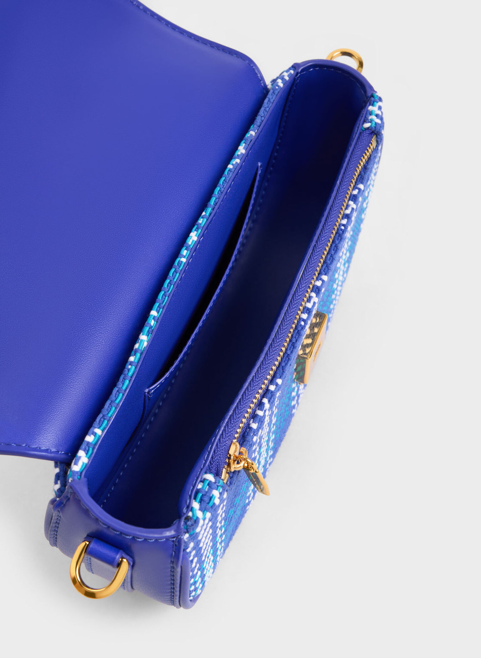 Lillie Tweed Curved Chain Handle Bag, Cobalt, hi-res
