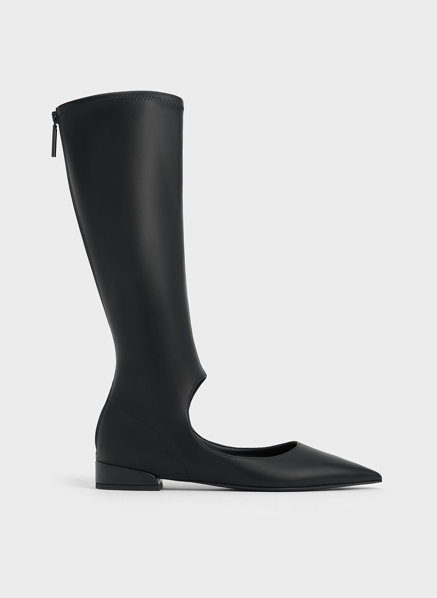 Robbie Cut-Out Pointed-Toe Knee-High Boots, Black, hi-res