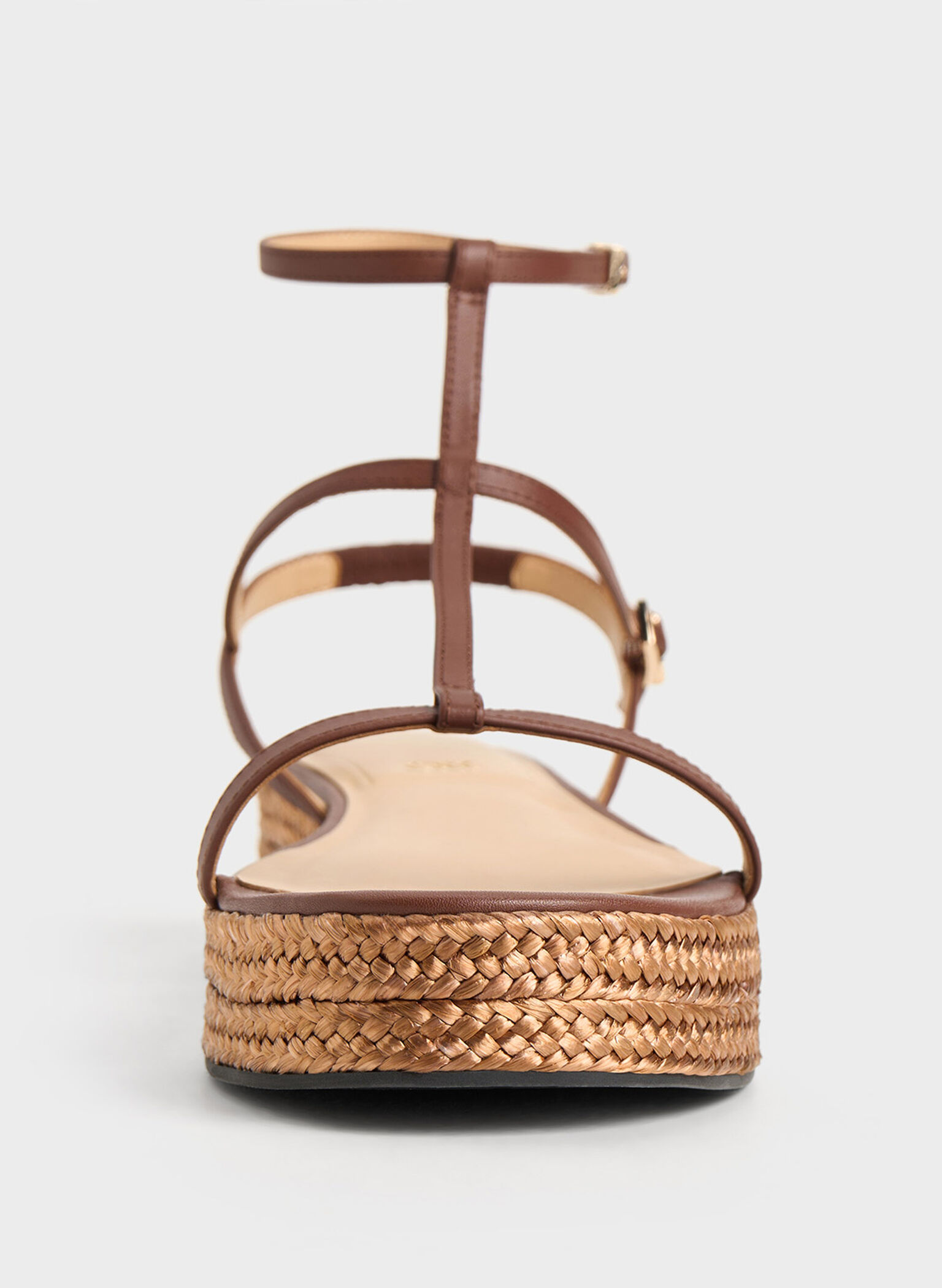 Leather T-Bar Espadrille Sandals, Brown, hi-res
