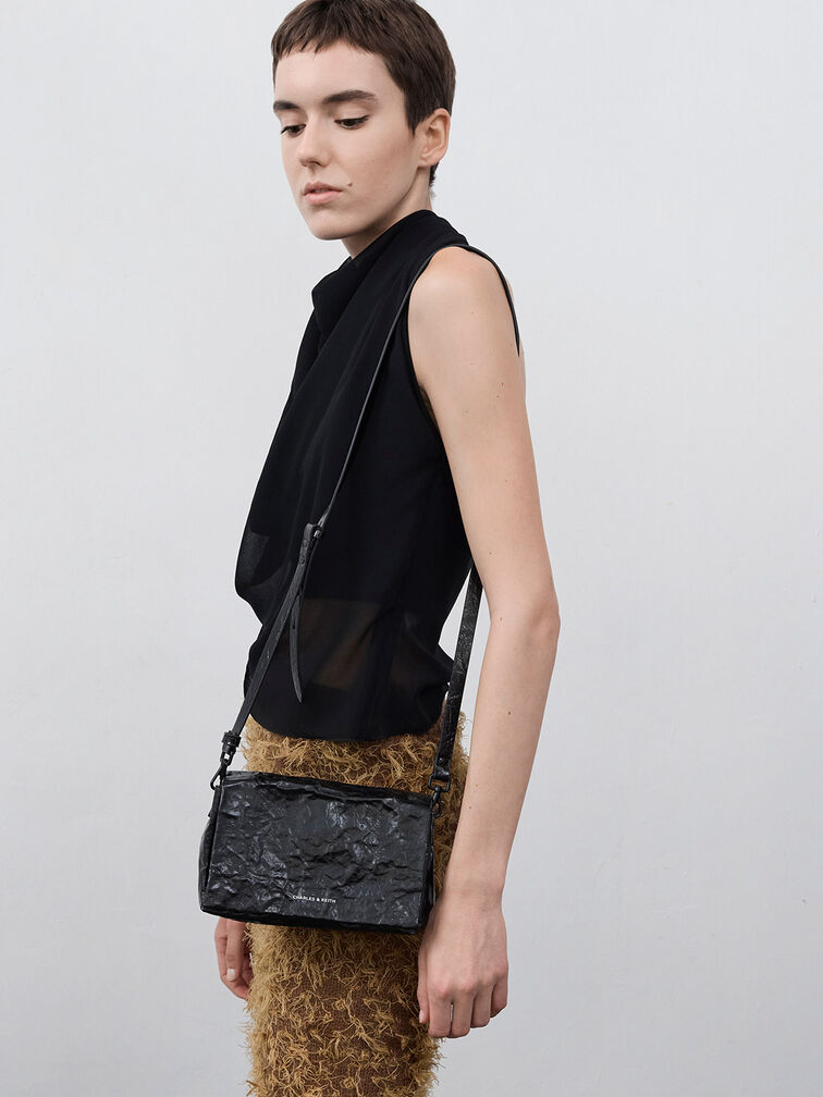 Matina Crinkle-Effect Crossbody Bag, Jet Black, hi-res