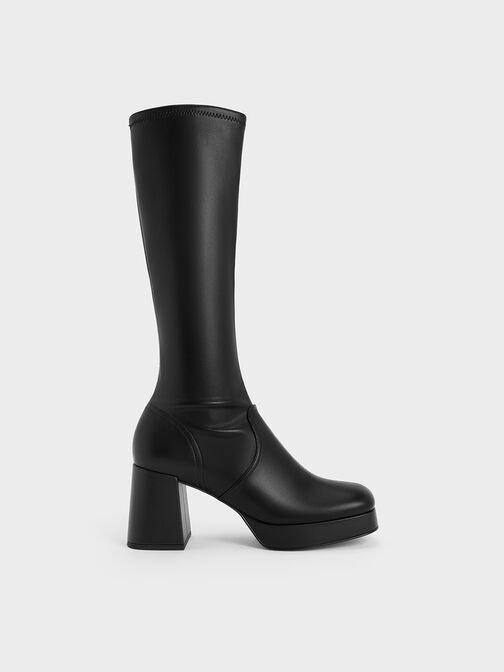 Evie Platform Block-Heel Knee-High Boots, Black, hi-res