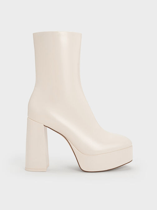 Patent Platform Side-Zip Ankle Boots, Beige, hi-res