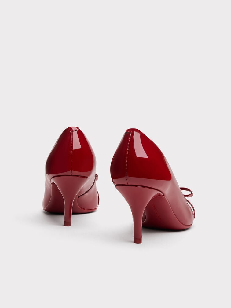 Dorian Patent Bow Pointed-Toe Stiletto-Heel Pumps, Red, hi-res