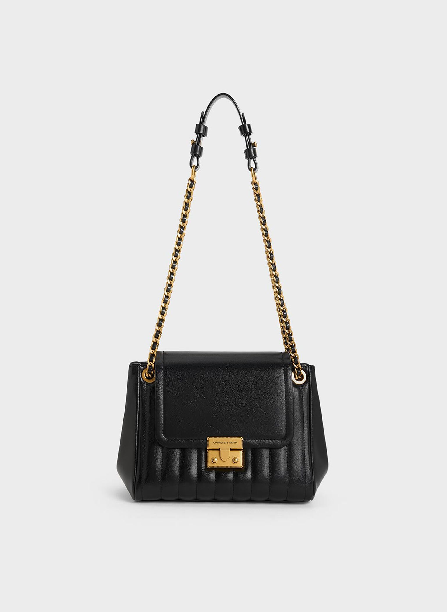 Donna Crinkle-Effect Shoulder Bag, Black, hi-res