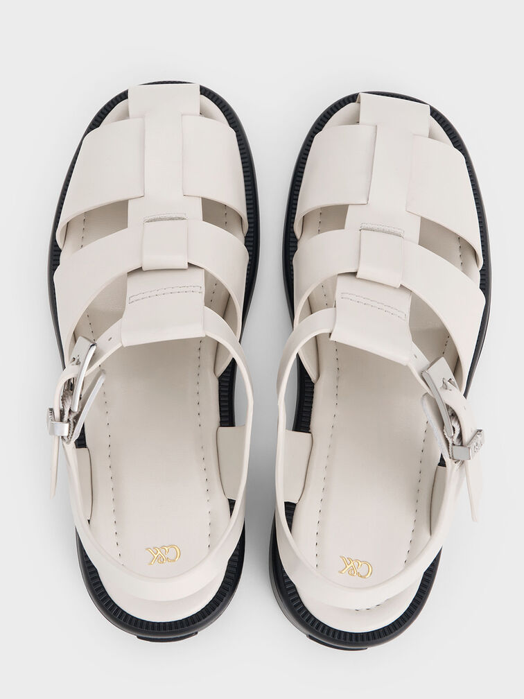Leather Caged Sandals, Chalk, hi-res