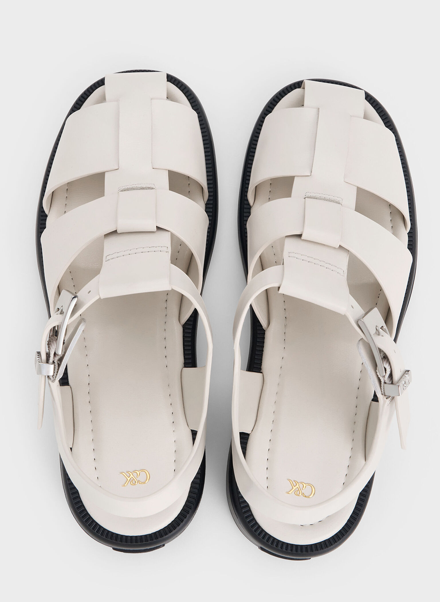 Leather Caged Sandals, Chalk, hi-res