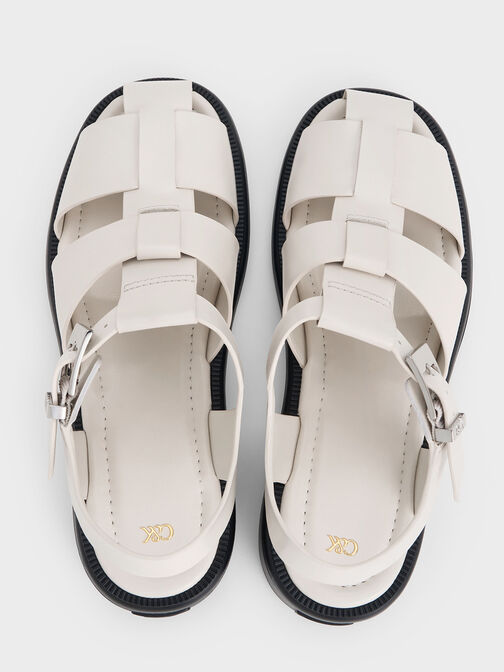 Leather Caged Sandals, Chalk, hi-res