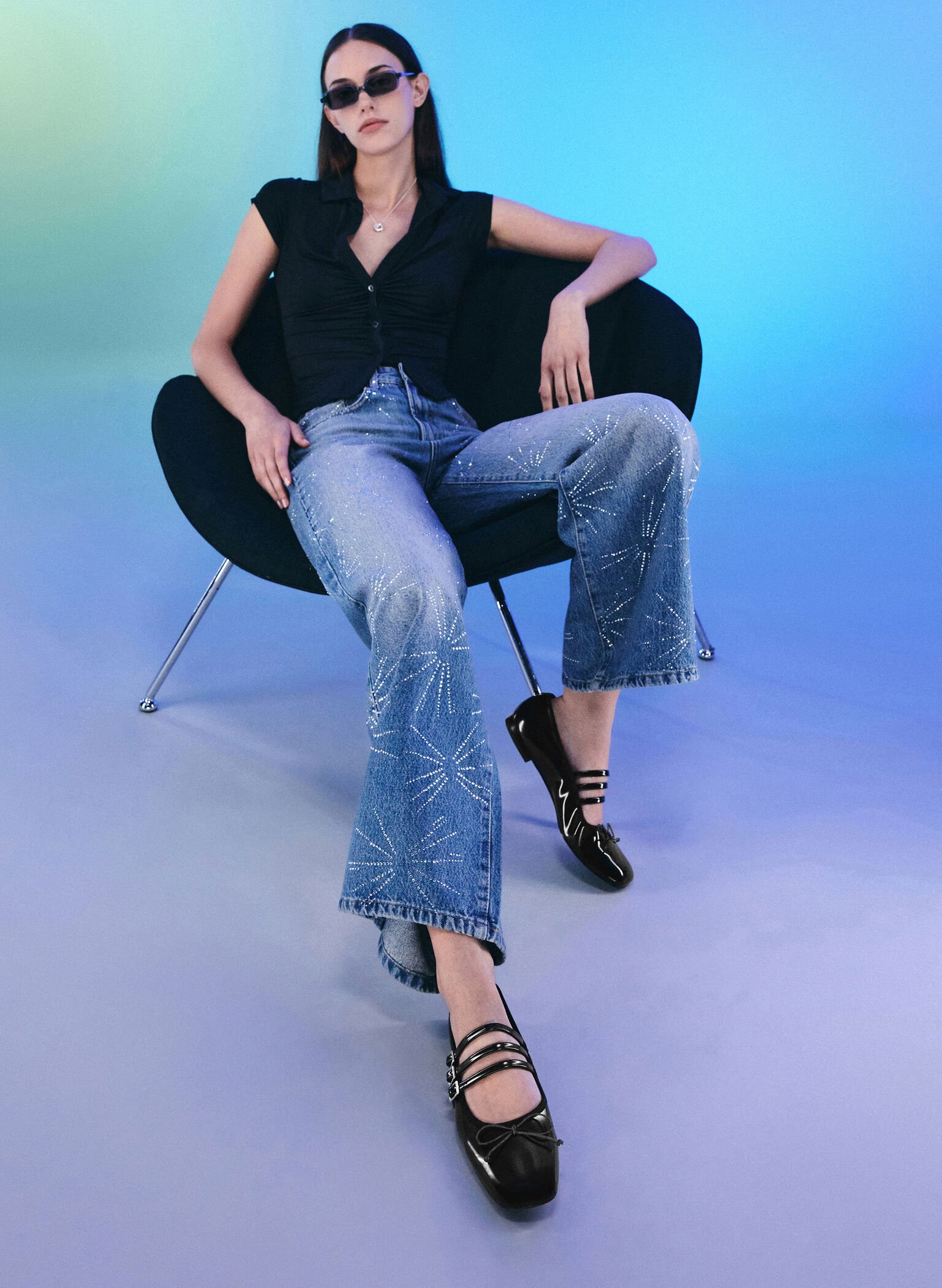 Triple-Strap Mary Janes, Black Box, hi-res