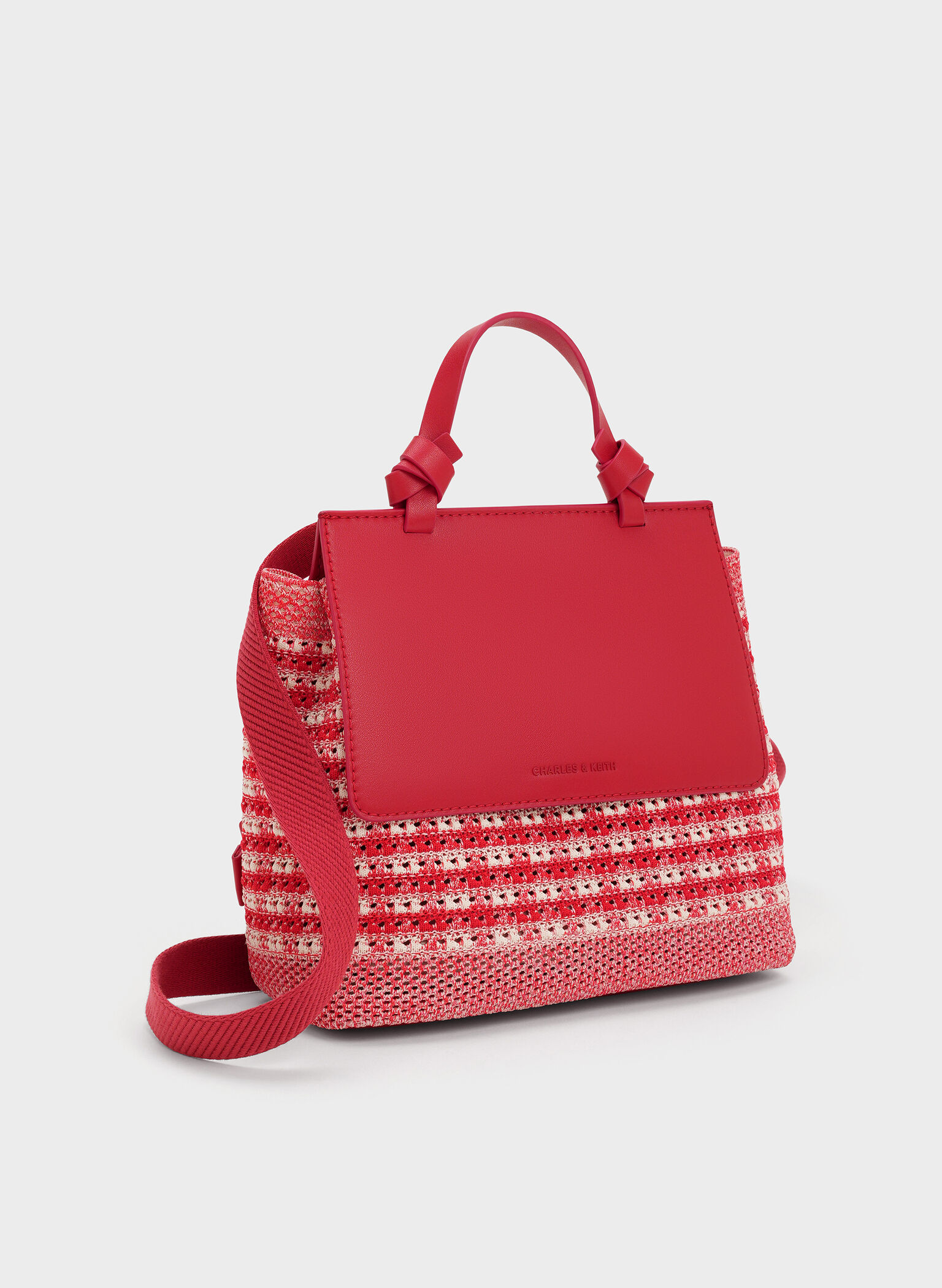 Girls' Ida Knitted Gingham Backpack, Gingham Red, hi-res