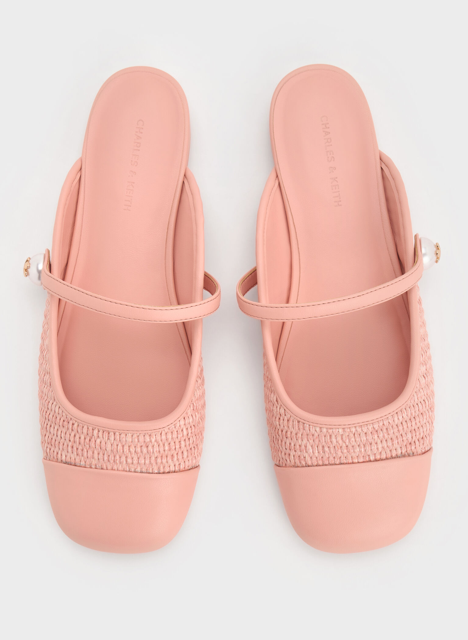 Aeryn Raffia Pearl-Embellished Slip-On Mary Janes, Peach, hi-res