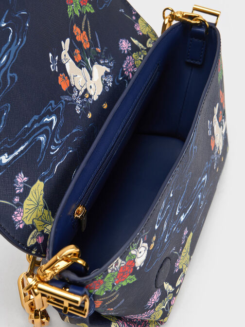Rabbit Illustrated Geometric Bag, Navy, hi-res
