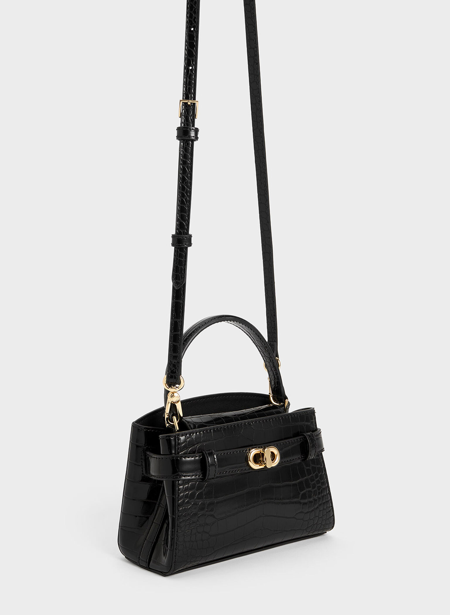 Aubrielle Croc-Effect Top Handle Bag, Black, hi-res