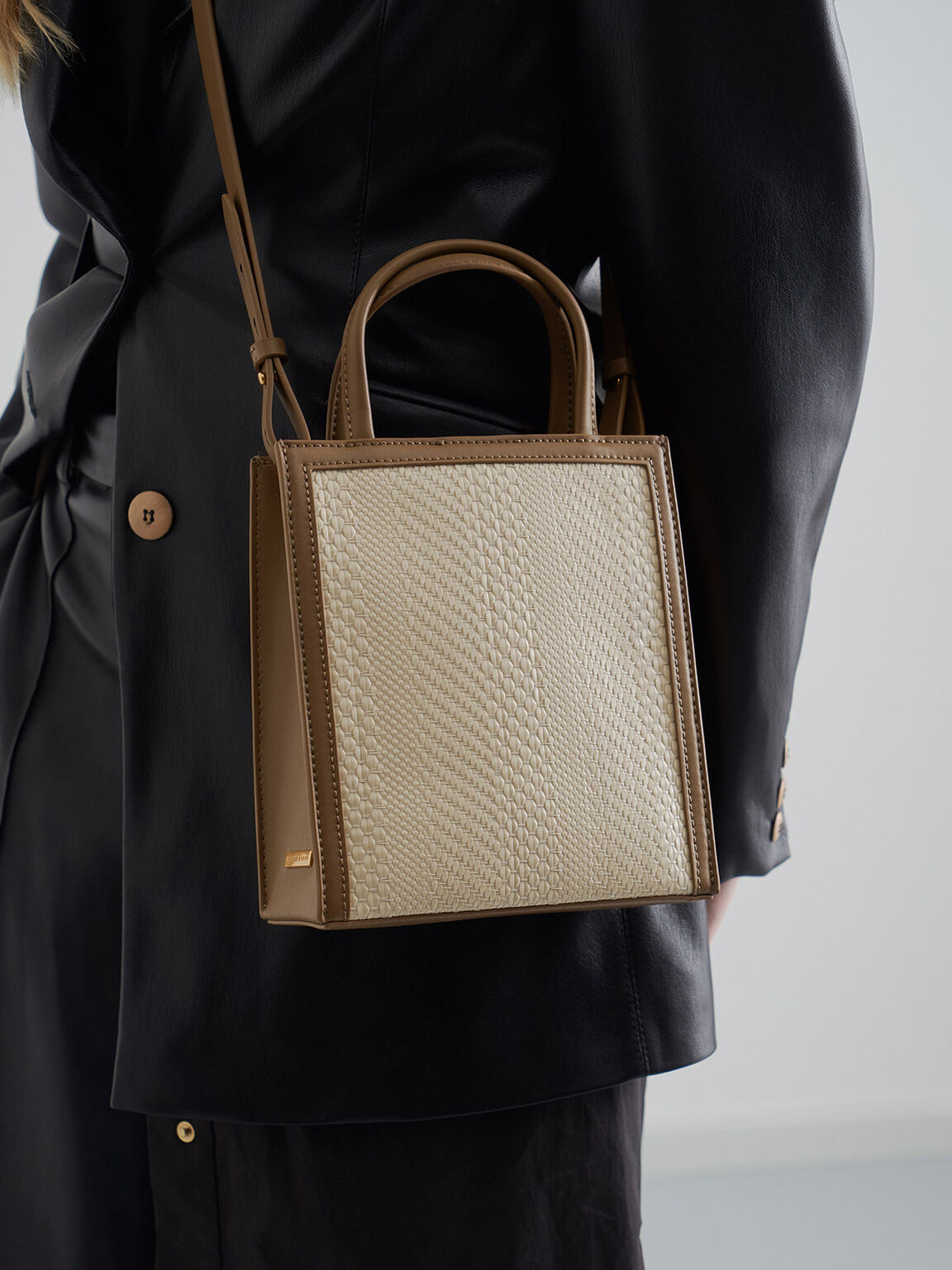 Khaki Double Handle Tote Bag CHARLES KEITH UK 