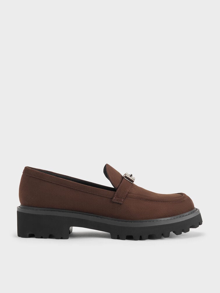 Lando Faux Suede Metallic-Accent Platform Loafers, Dark Brown Textured, hi-res