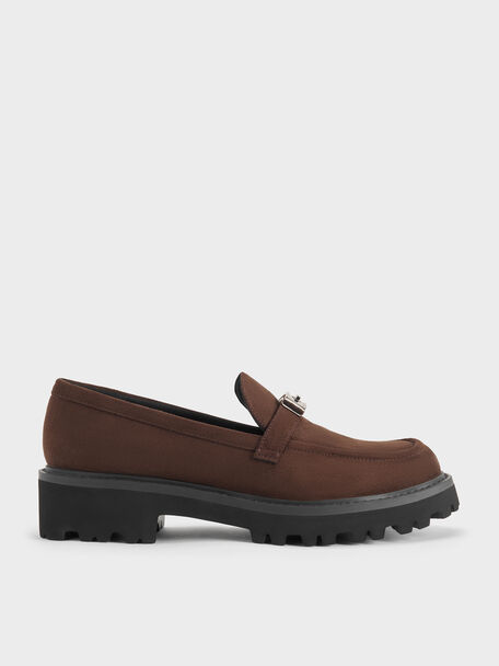 Lando Faux Suede Metallic-Accent Platform Loafers, Dark Brown Textured, hi-res