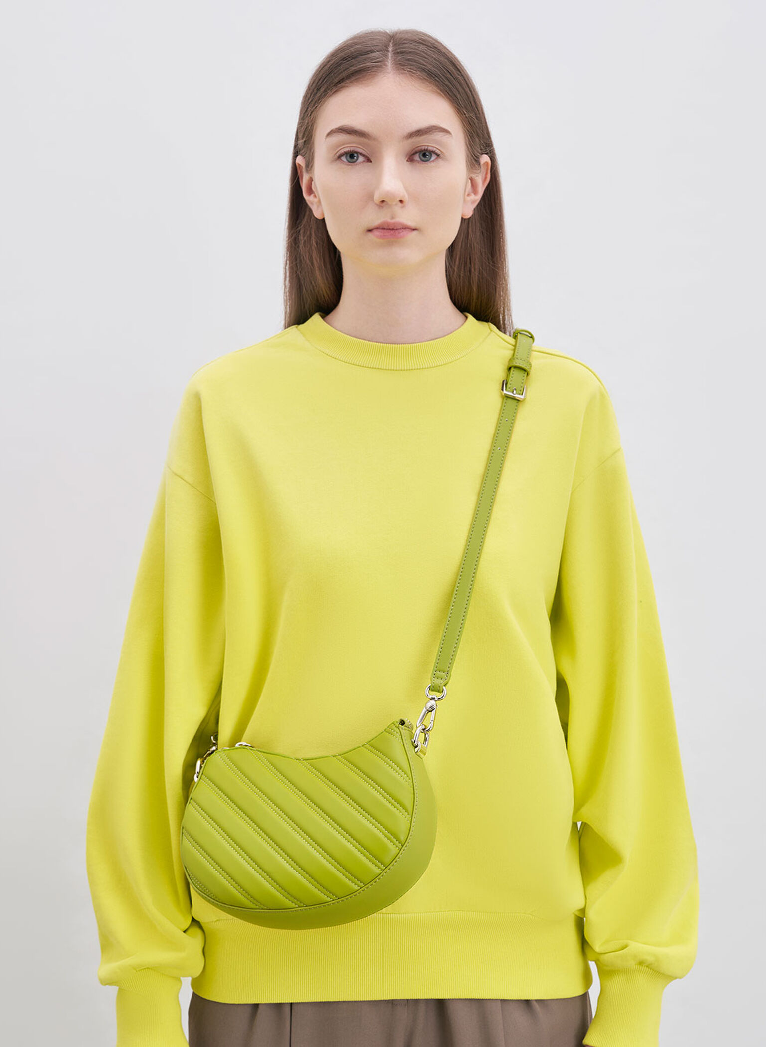 Freja Curved Panelled Bag, Lime, hi-res