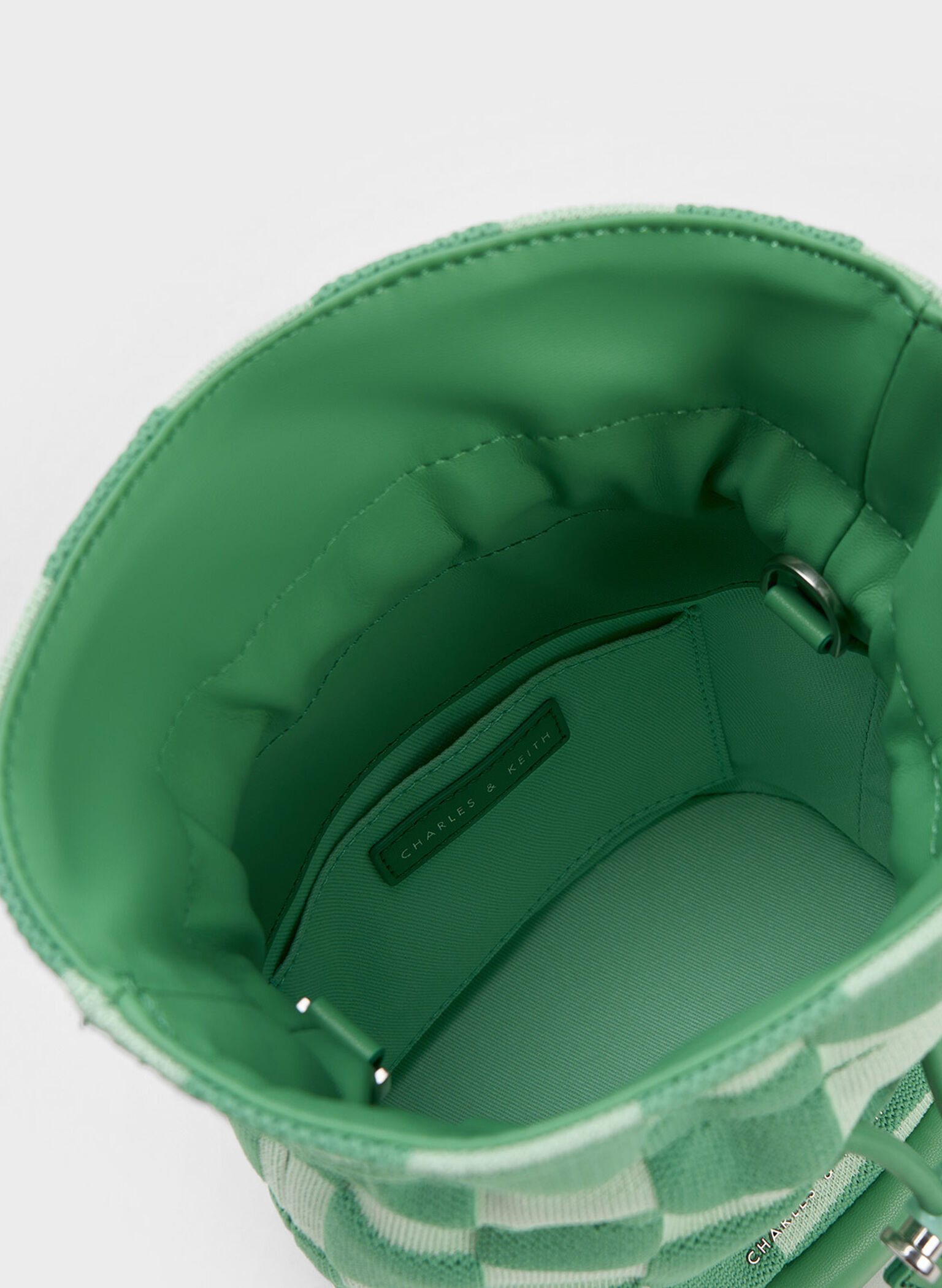 Shiloh Checkerboard Drawstring Bucket Bag, Green, hi-res