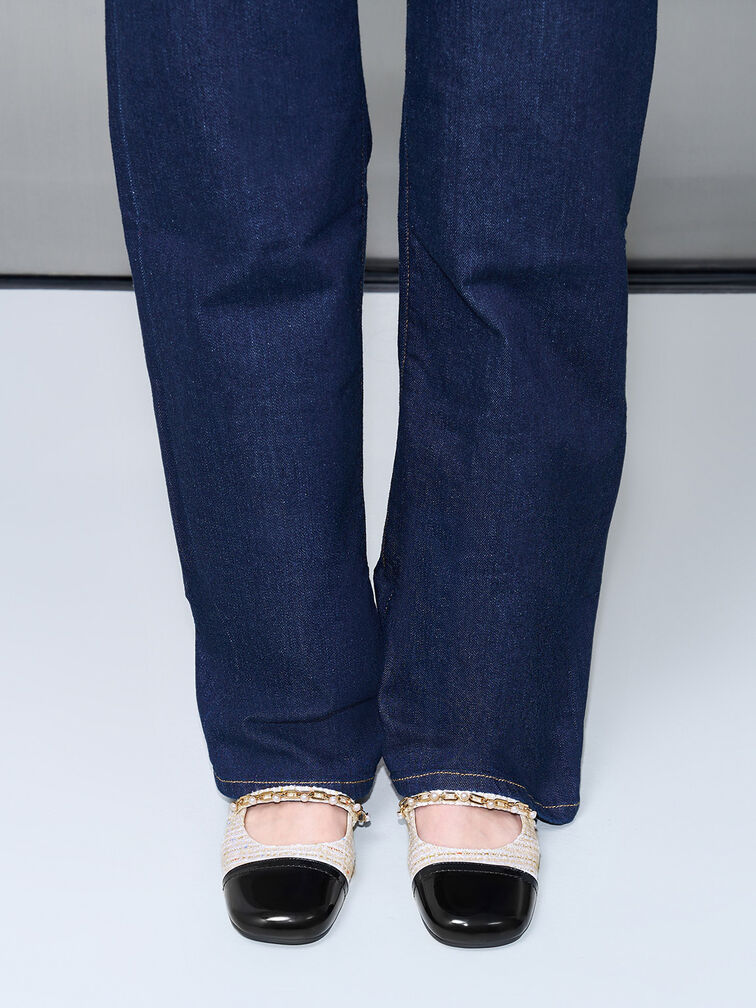 Rio Tweed Beaded Chain-Link Slingback Flats, Cream, hi-res