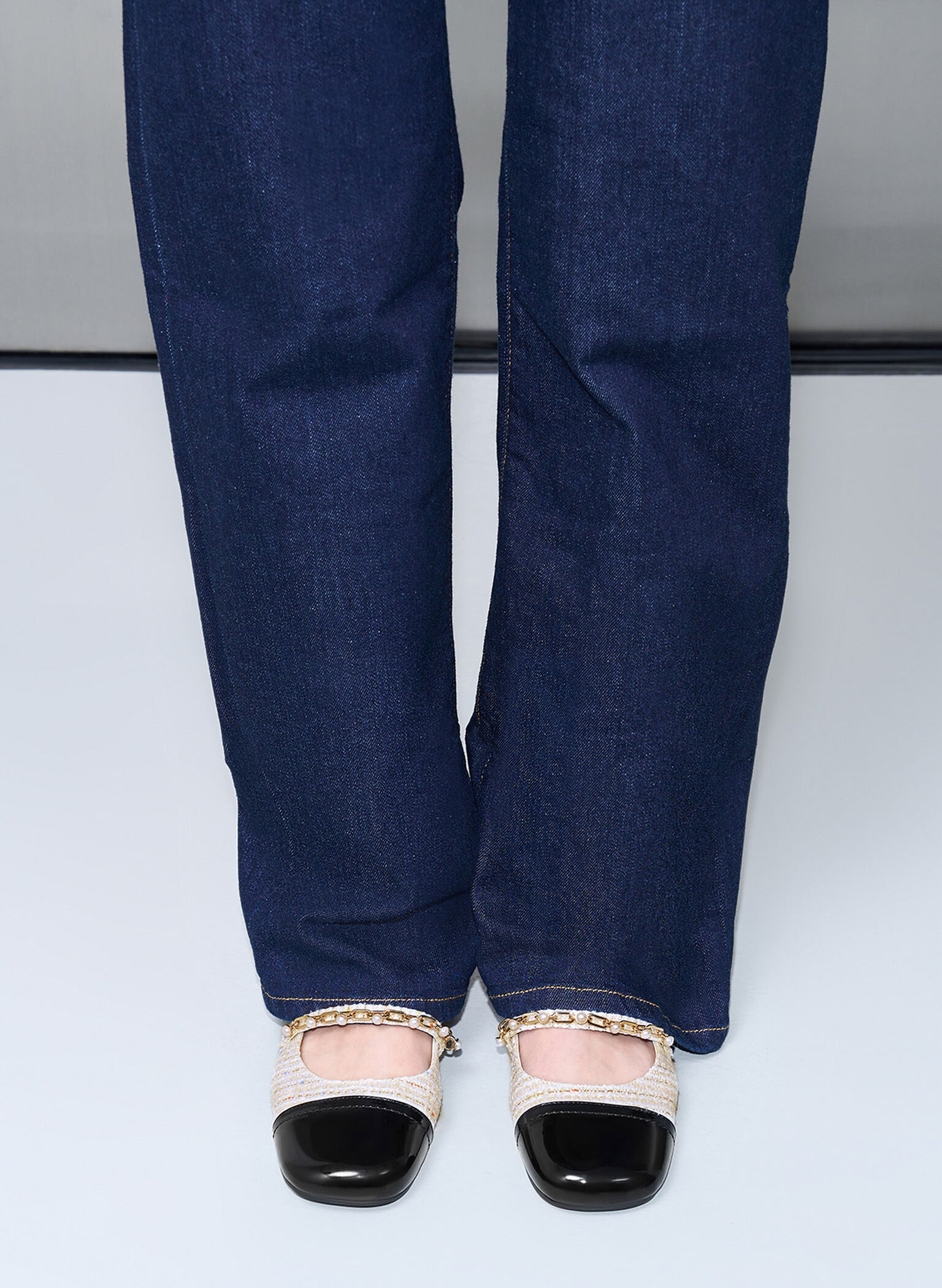 Rio Tweed Beaded Chain-Link Slingback Flats, Cream, hi-res