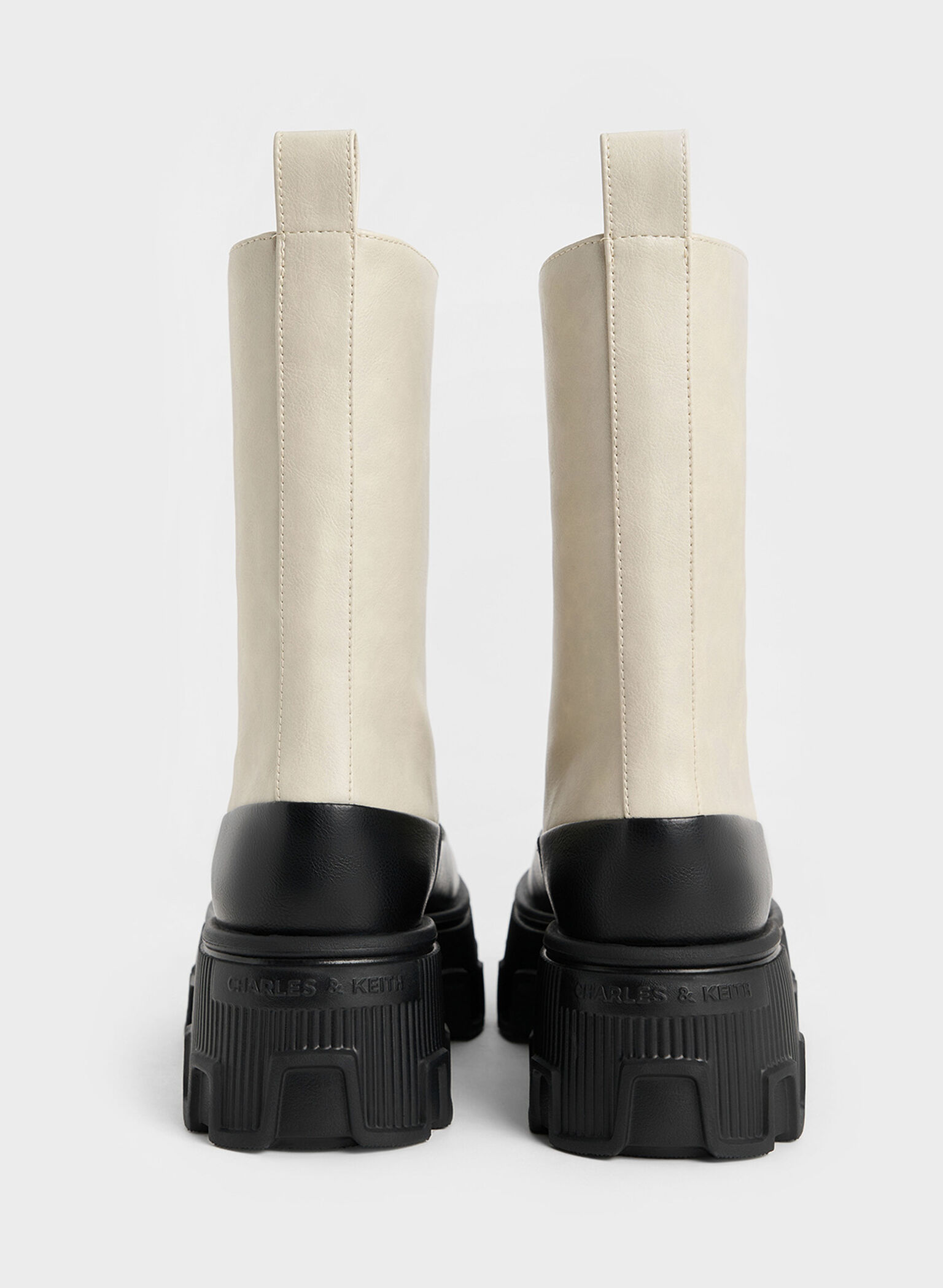 Two-Tone Zip-Up Platform Calf Boots, Chalk, hi-res