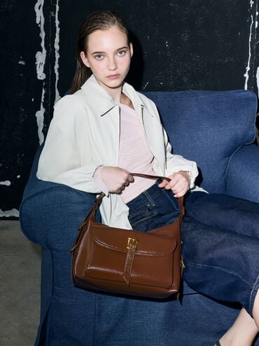 Bryna Belted Hobo Bag, Dark Brown, hi-res