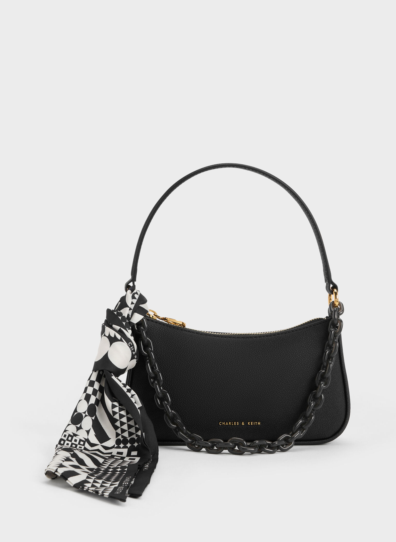 Alcott Scarf Chain-Link Bag, Black, hi-res