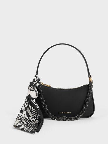 Alcott Scarf Chain-Link Bag, Black, hi-res