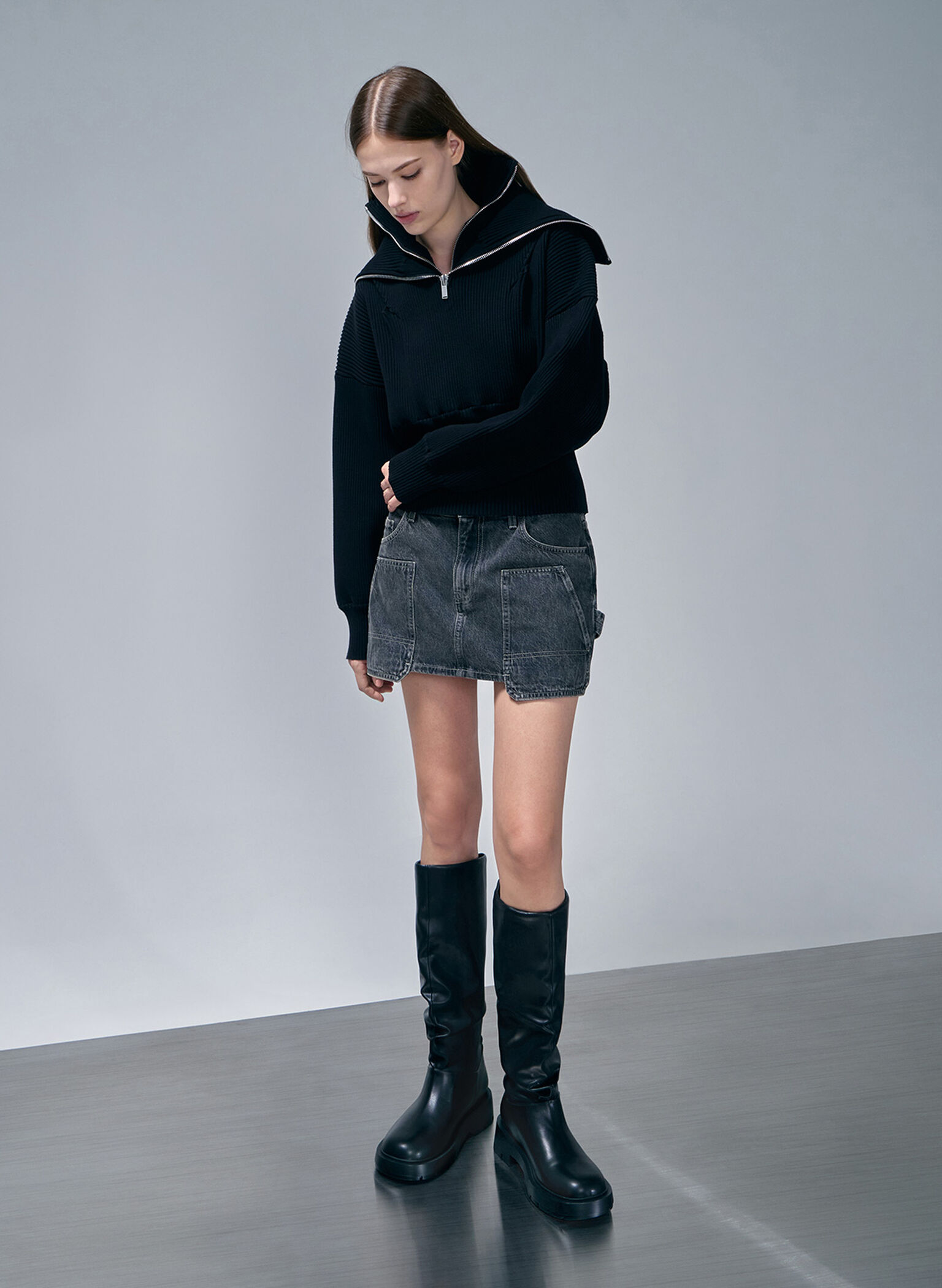 Ruched Knee-High Boots, Black, hi-res