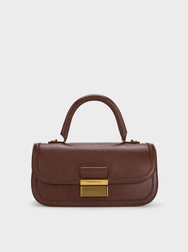 Charlot Elongated Top Handle Bag, Dark Brown, hi-res