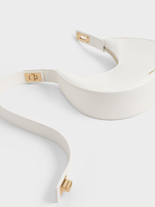 Crescent Hobo Bag, White, hi-res