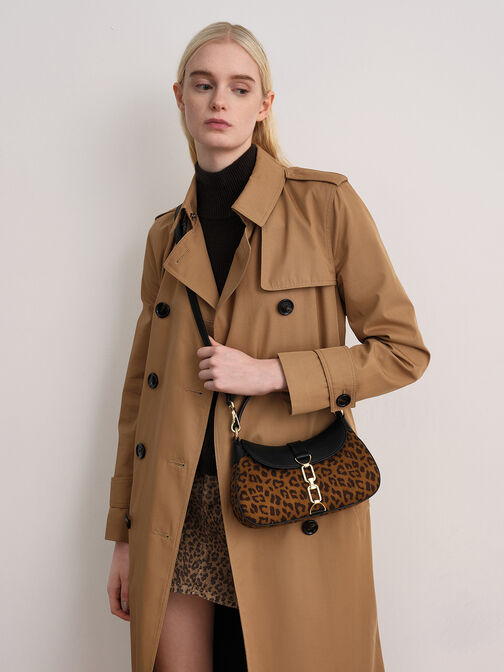 Agatha Leopard-Print Chain-Accent Hobo Bag, Multi, hi-res