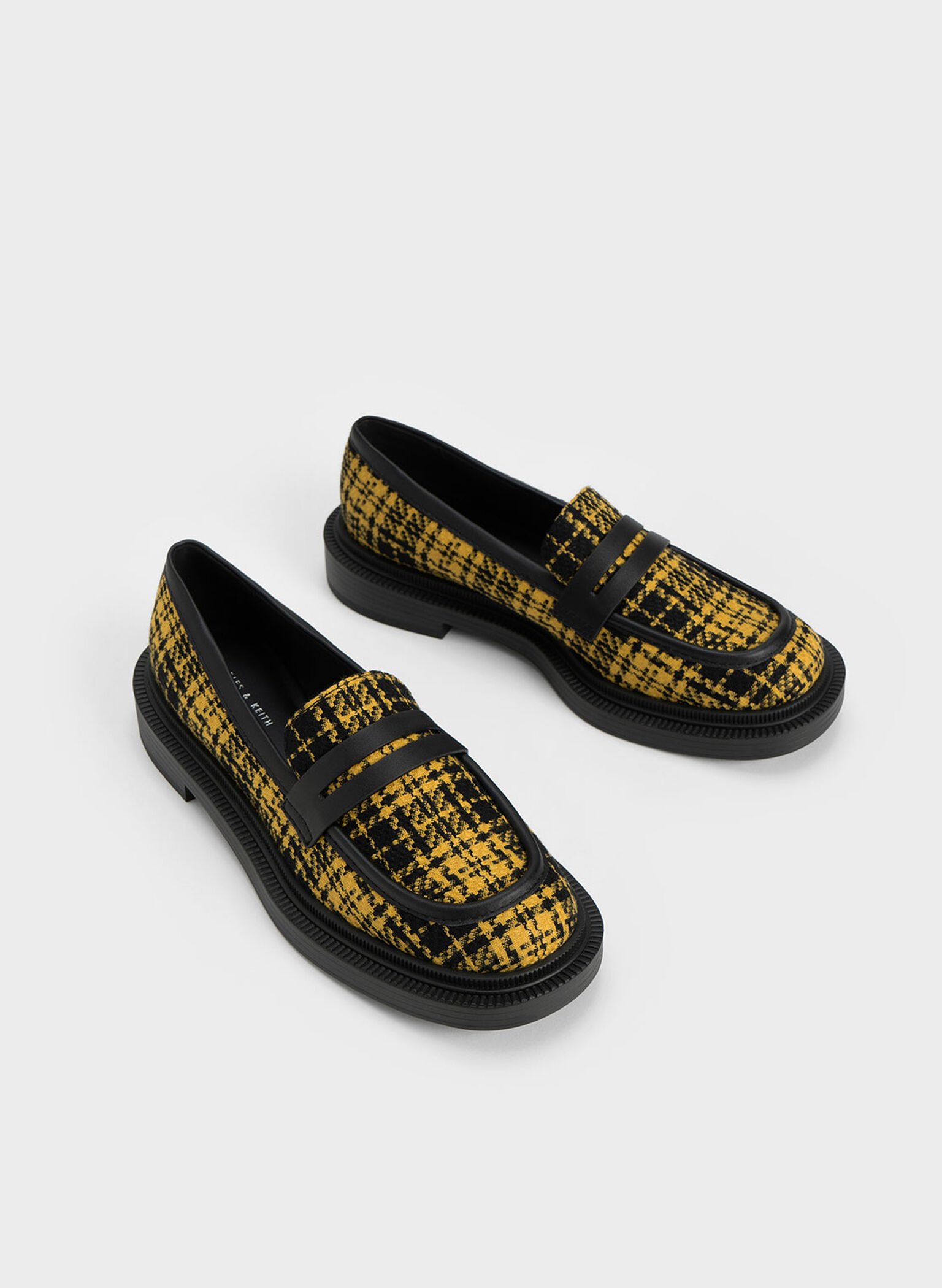 Checkered Penny Loafers, Yellow, hi-res