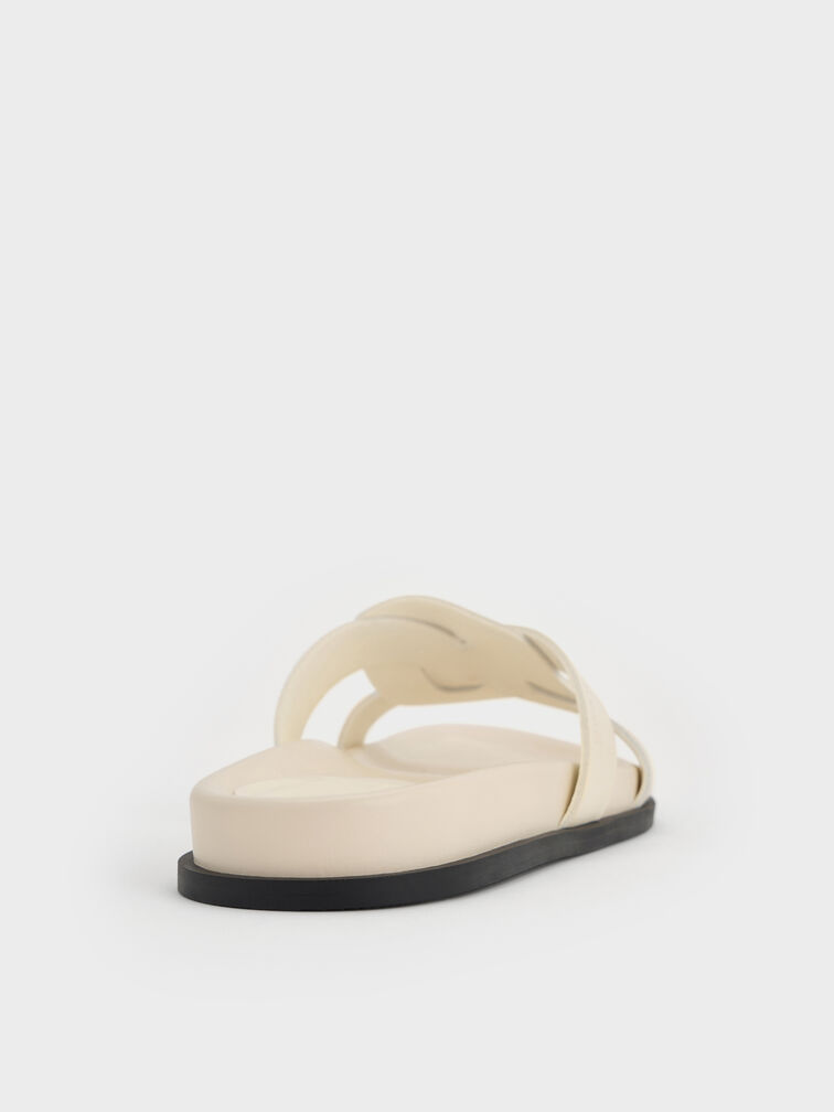 Interwoven Cut-Out Slide Sandals, Cream, hi-res