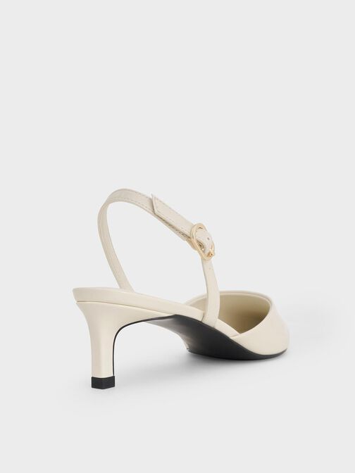 Patent Pointed-Toe Slingback Kitten Heels, Chalk, hi-res