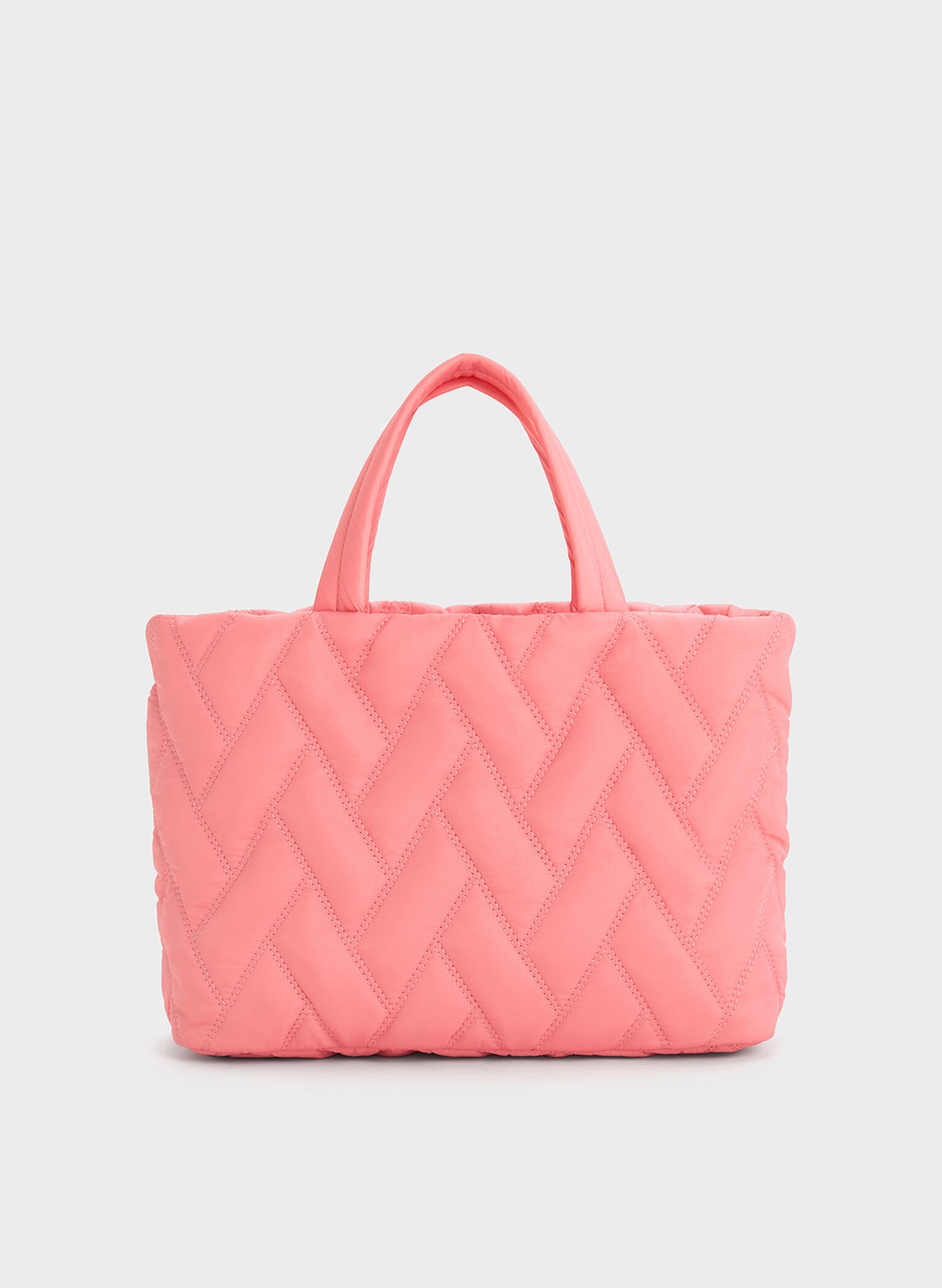 Nylon Chevron Boxy Tote Bag, Guava Pink, hi-res