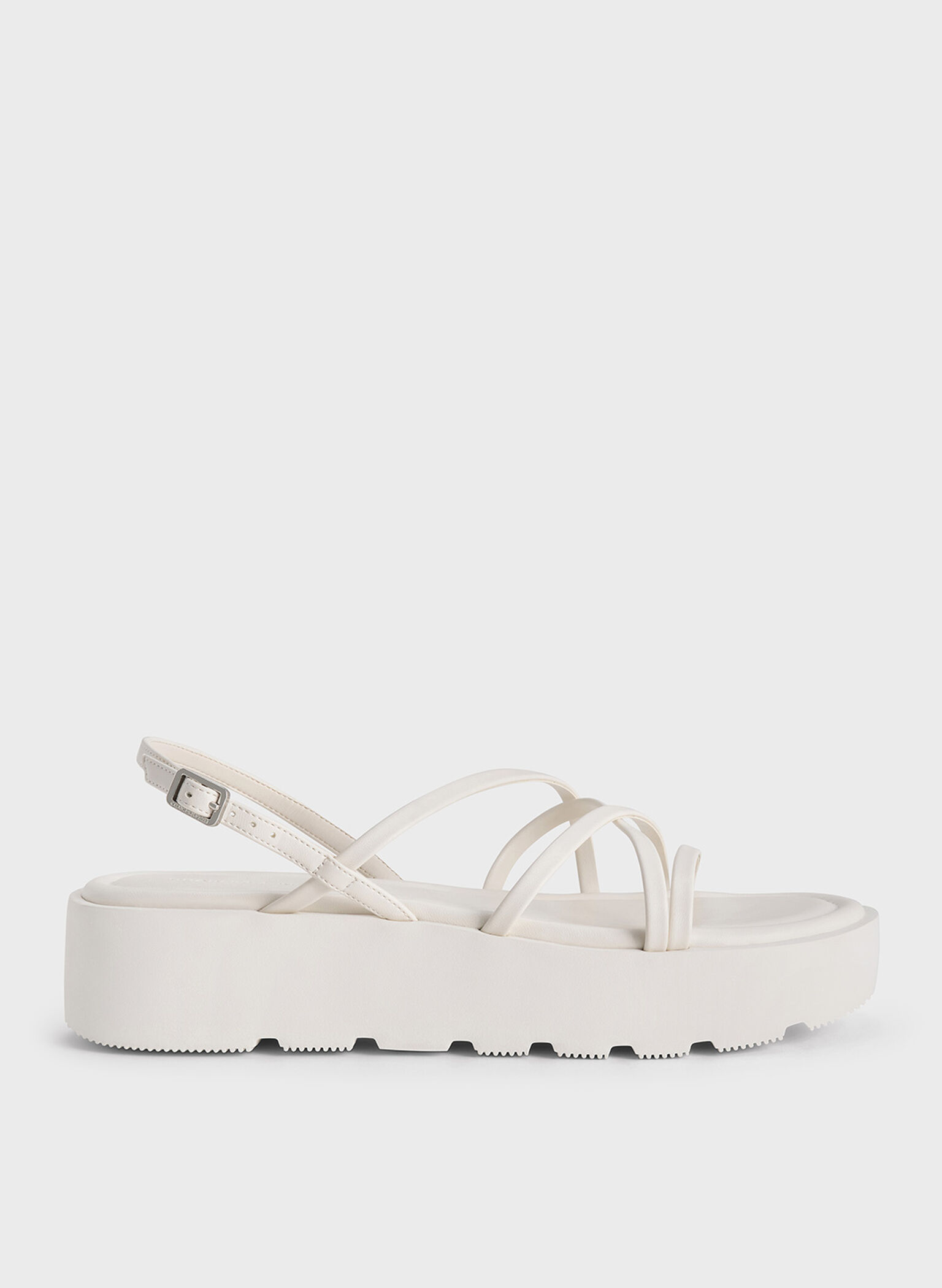 Strappy Ridged-Sole Flatform Sandals, White, hi-res