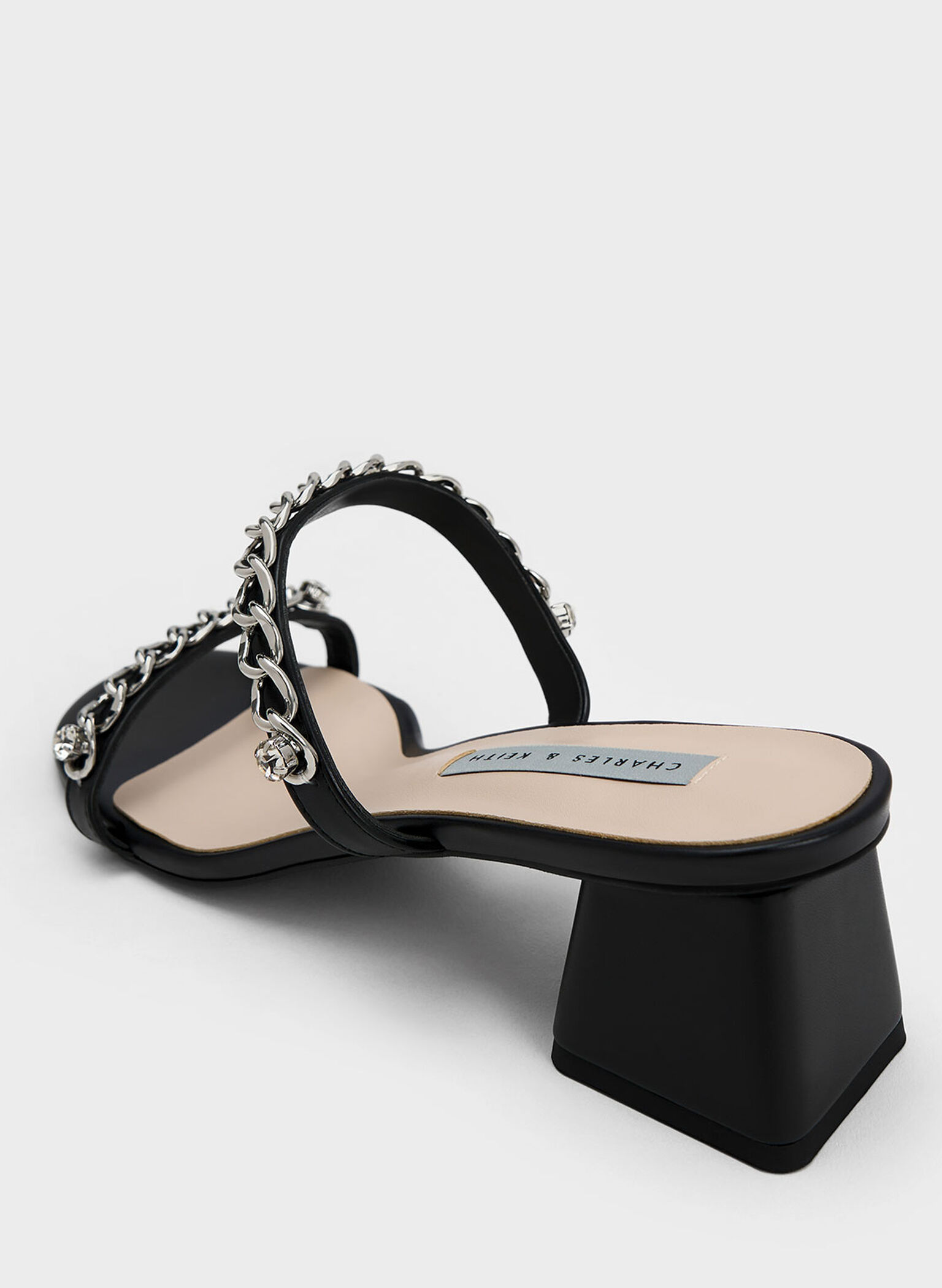 Chain-Link Block Heel Sandals, Black, hi-res