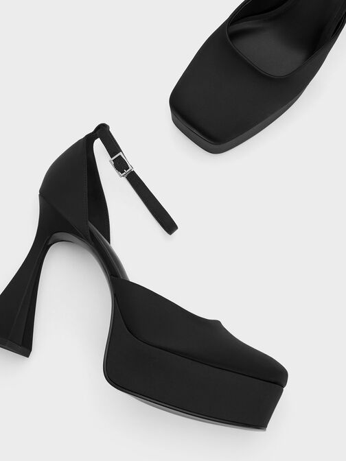 Recycled Polyester Flare Heel D'Orsay Pumps, Black, hi-res