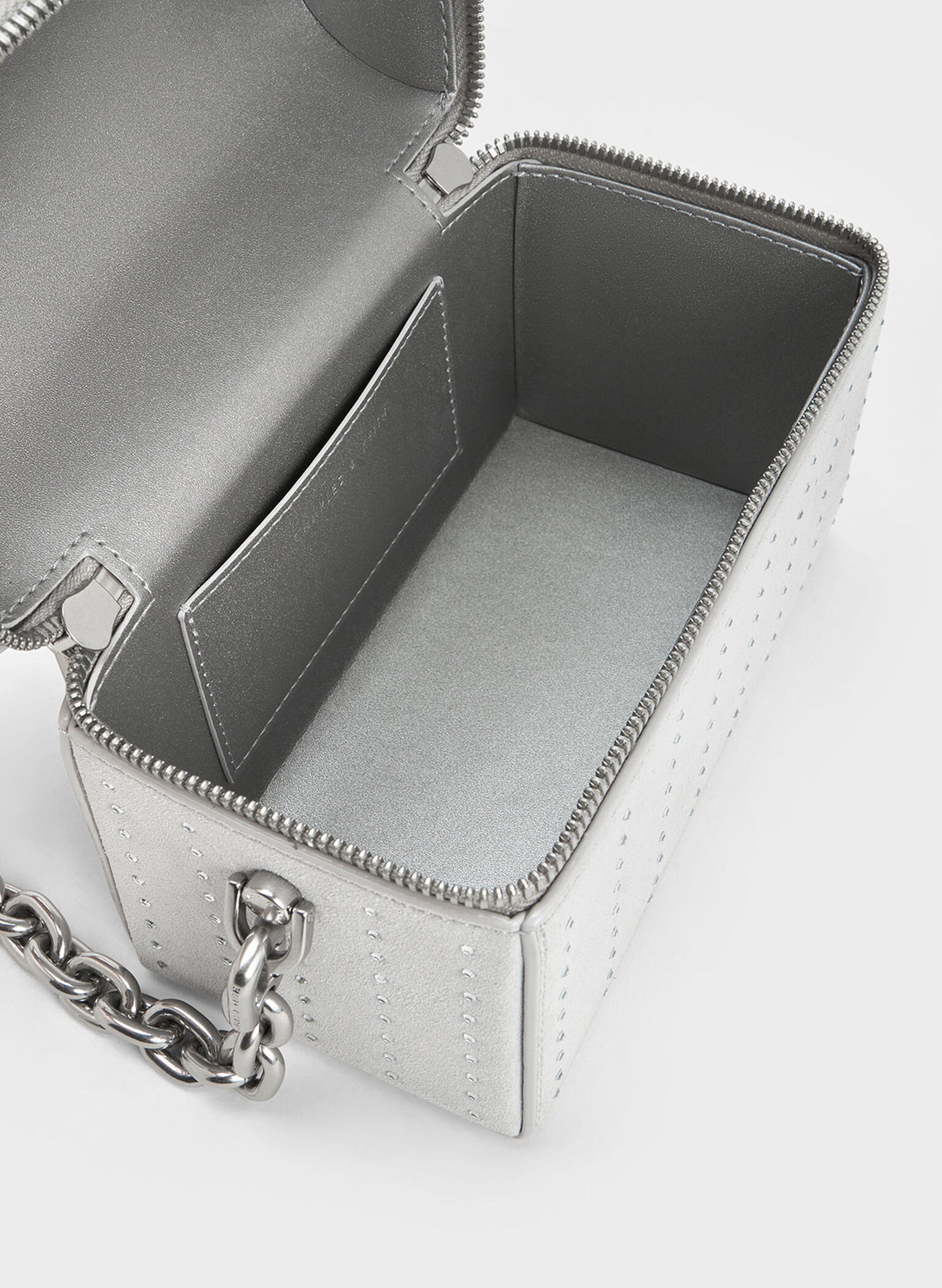 Padded Handle Textured Crossbody Bag, Silver, hi-res