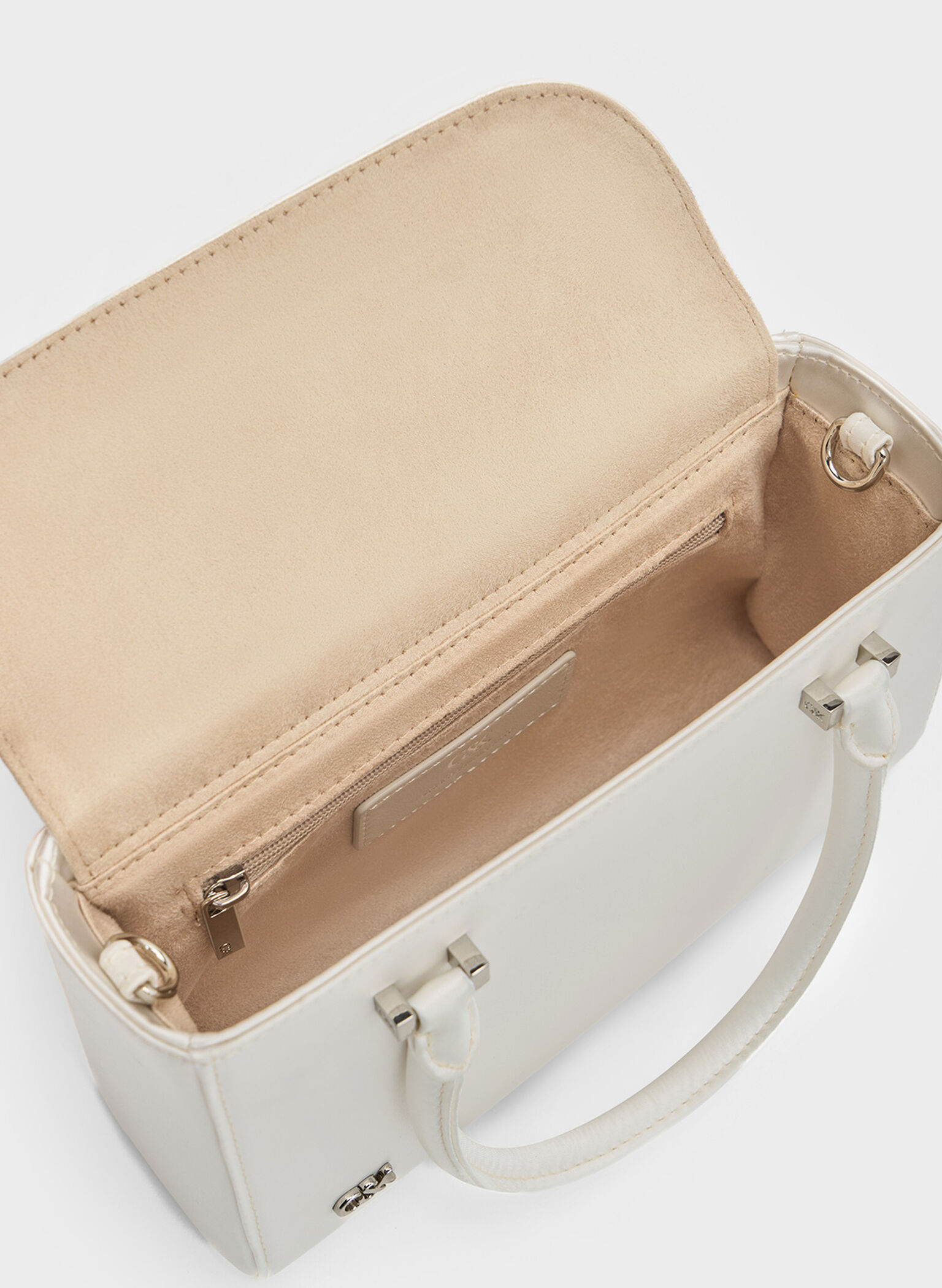 Satin Boxy Tote Bag, White, hi-res