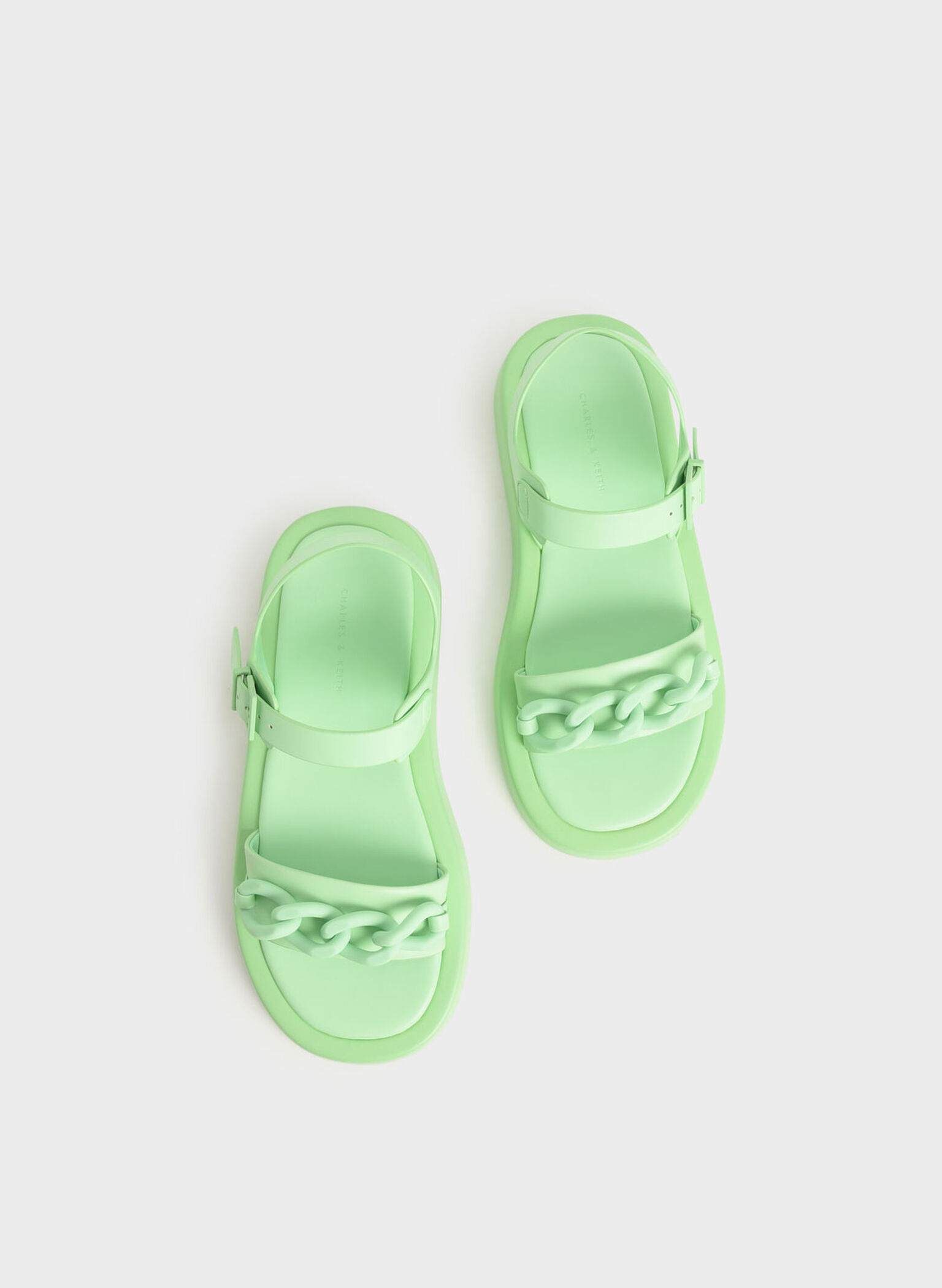 Chunky Chain-Link Ankle-Strap Padded Sandals, Green, hi-res