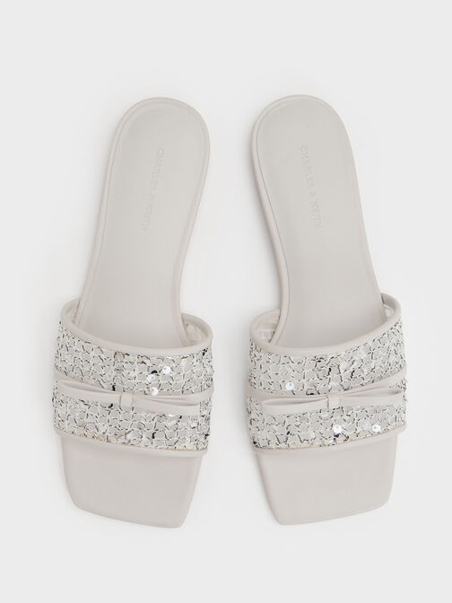 Mesh Sequinned Bow Slide Sandals, Multi, hi-res