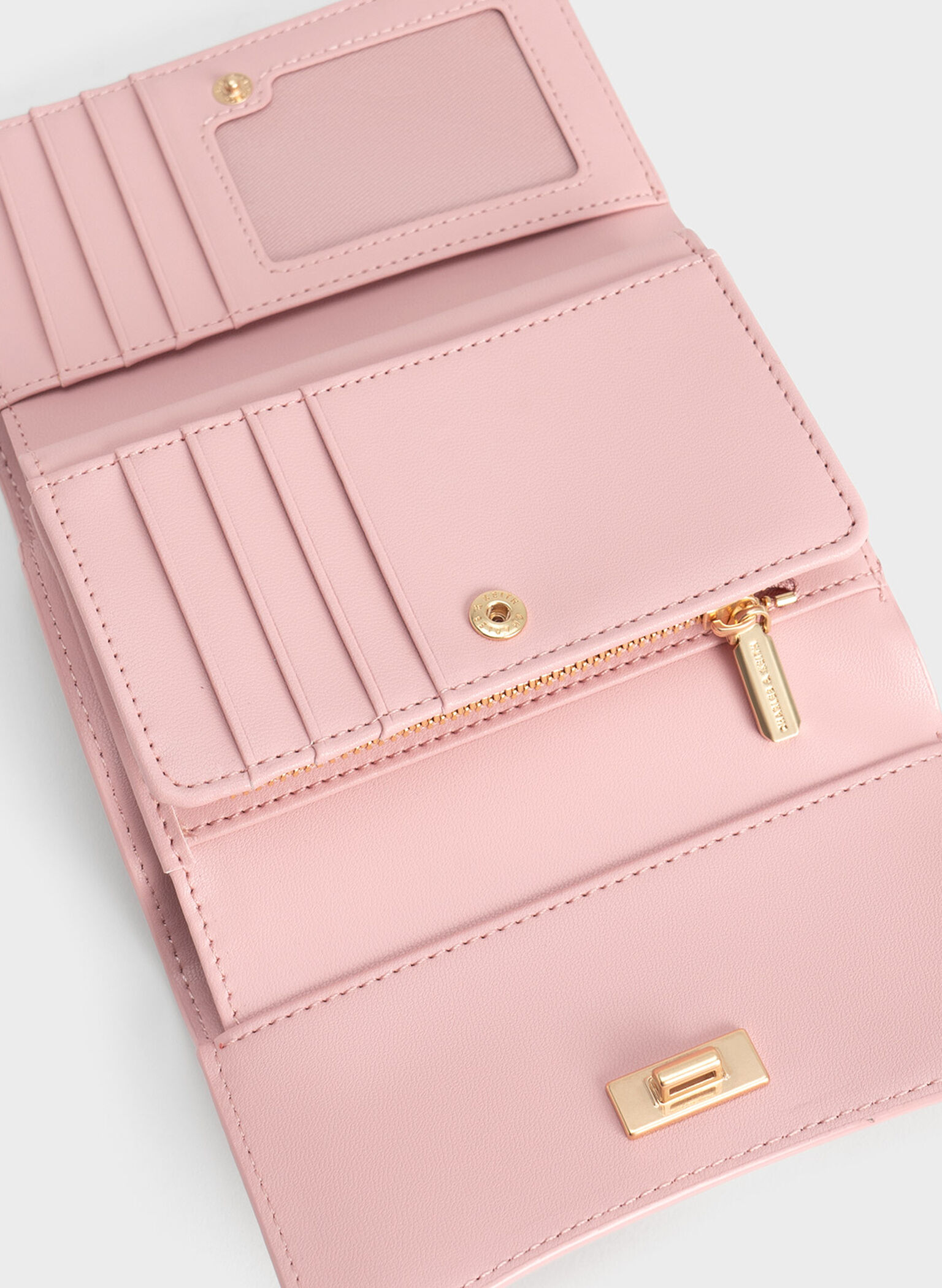 Huxley Metallic Accent Front Flap Wallet, Light Pink, hi-res