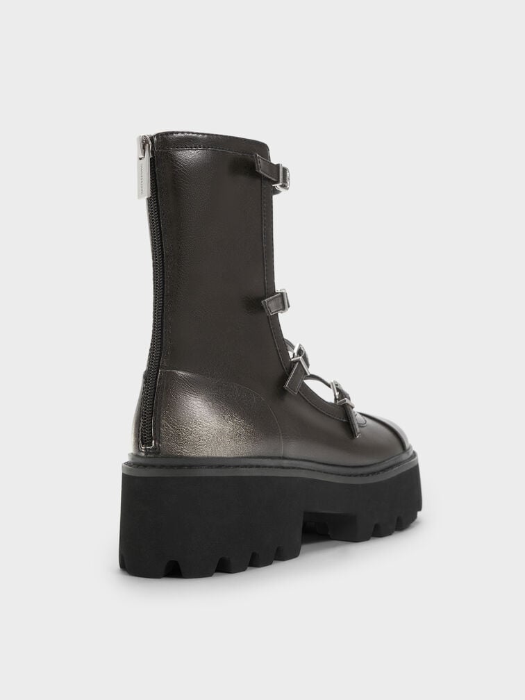 Celia Burnished Buckled Multi-Strap Chunky Calf Boots, Multi, hi-res