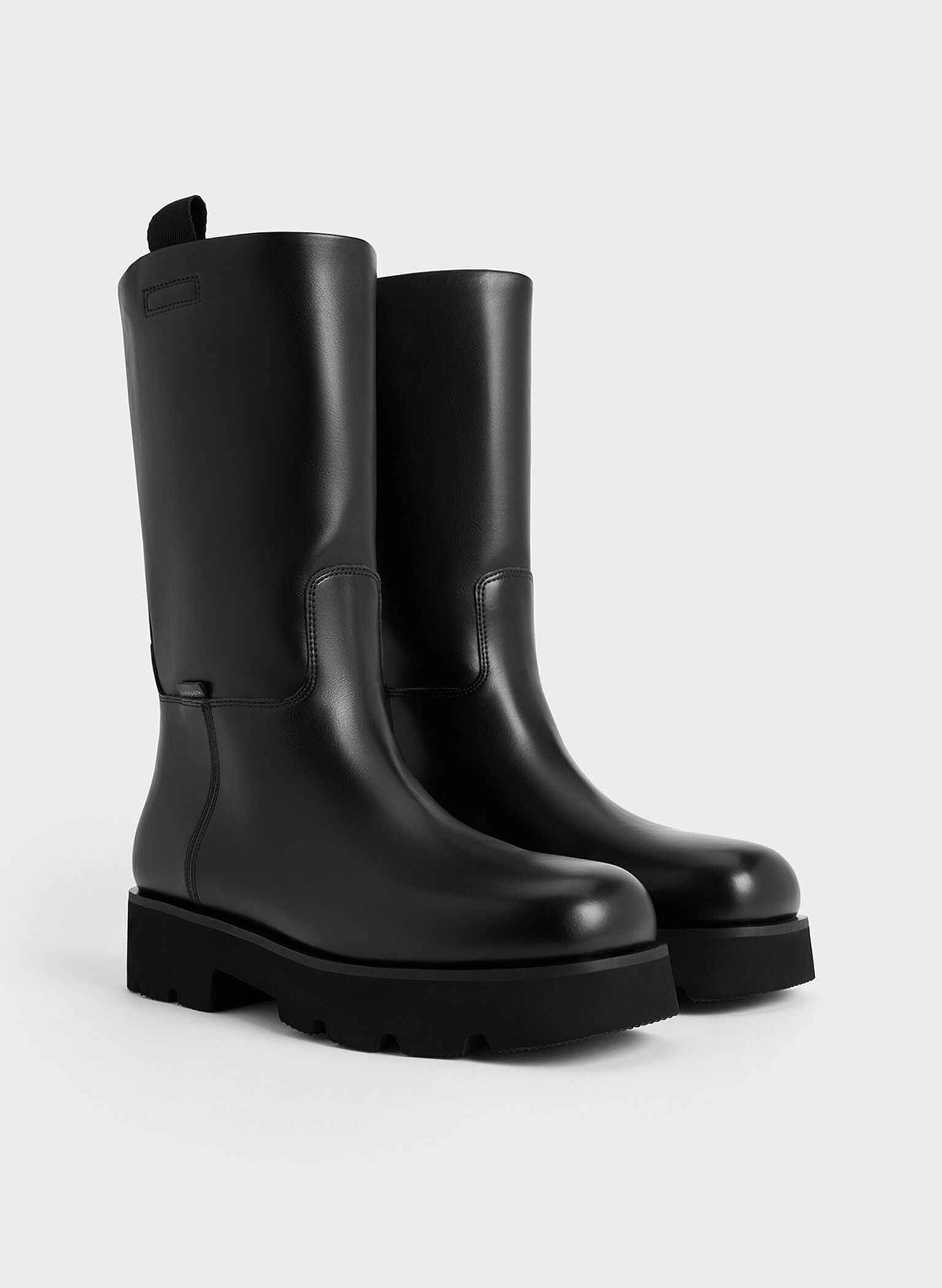 Double Pull-Tab Calf Boots, Black, hi-res