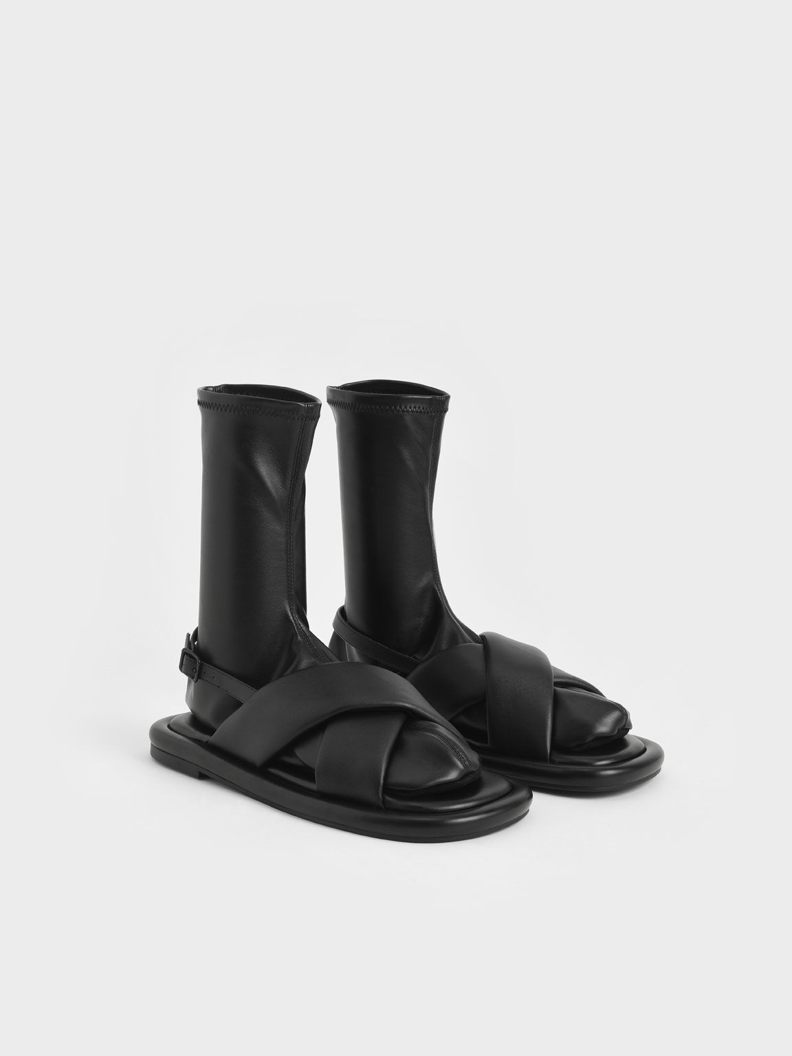Lucile Flat Calf Boots, Black, hi-res