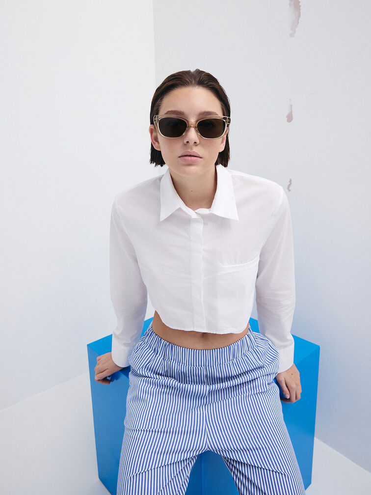 Maeva Recycled Acetate Cat-Eye Sunglasses, Beige, hi-res